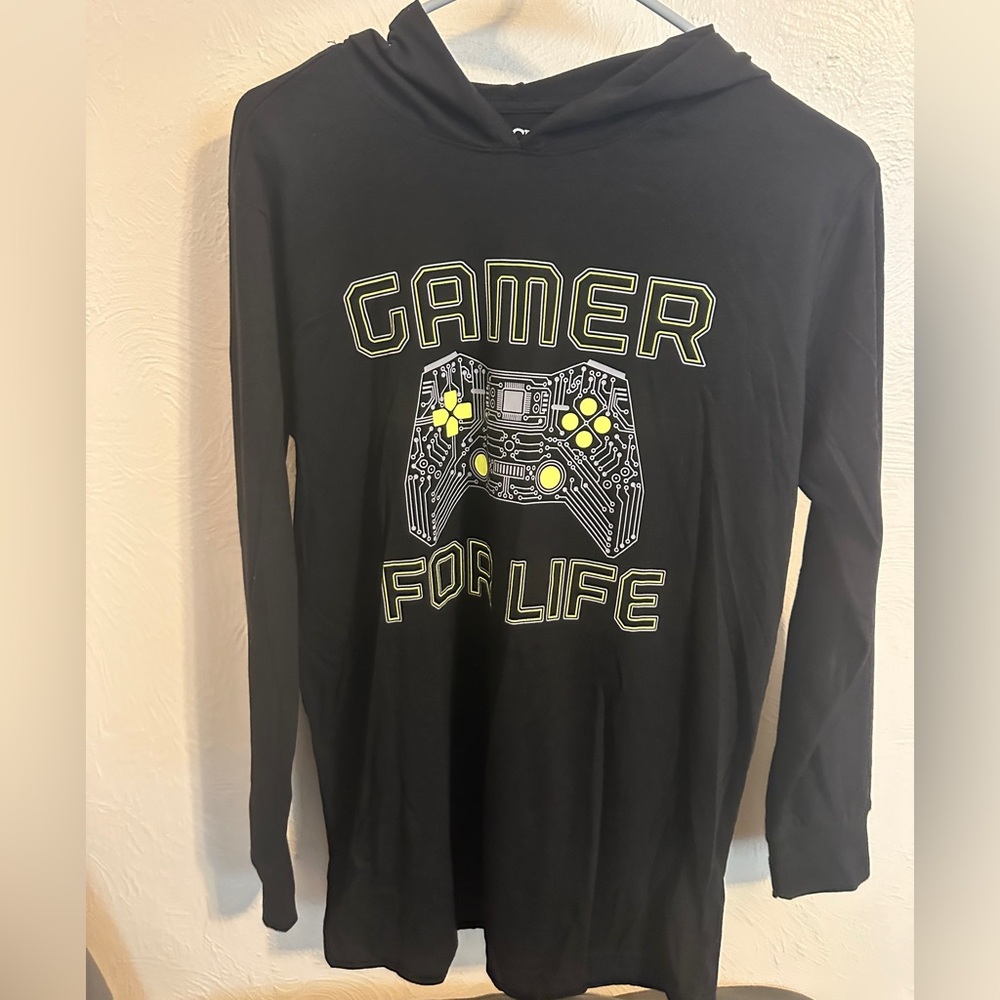 NWT The Children’s Place“Gamer For Life Black Hoodie with Yellow Accents Size 16